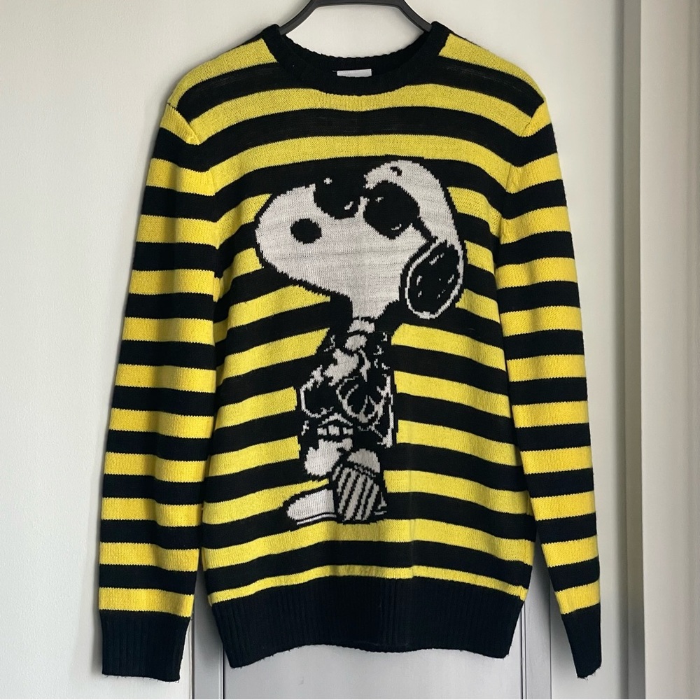 Peanuts Snoopy with Sunglasses Black and Yellow Striped Sweater